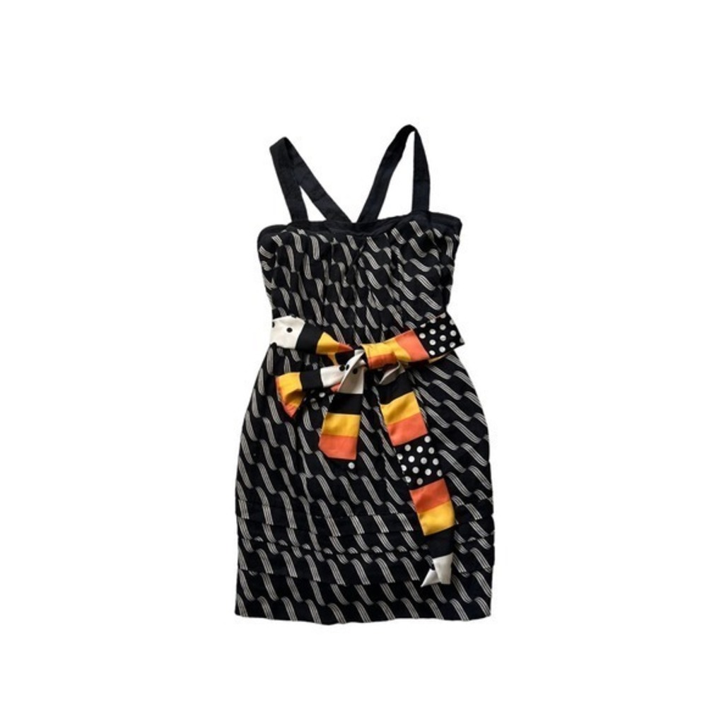 Maeve Anthropologie Dessau Black Tiered Strappy Sleeveless Linen Dress‎ Size 2